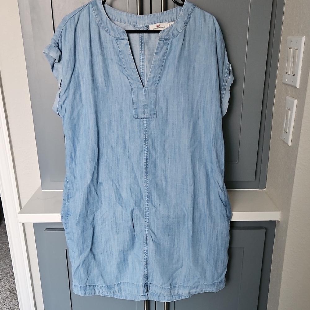 Vineyard Vines Blue Chambray Dress With Pockets